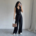 Dames V-hals Vest en Hoge Taille Broek Set Elegant