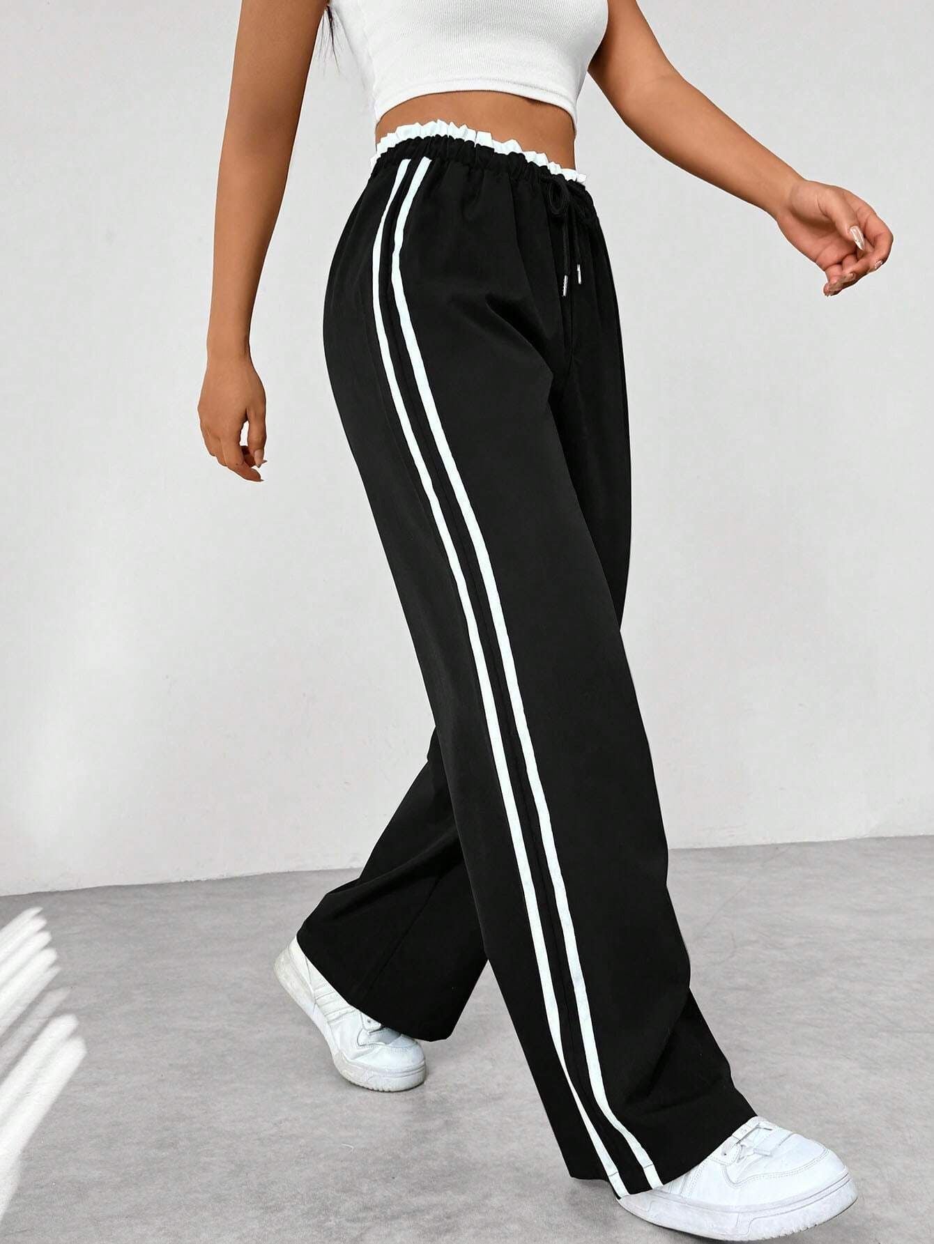Japanse High-Waist Wide-Leg Broek Losvallende Rechte Pasvorm