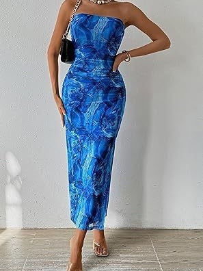 Strapless Bloemen Maxi Jurk Mouwloos Getailleerd Zomer Dames