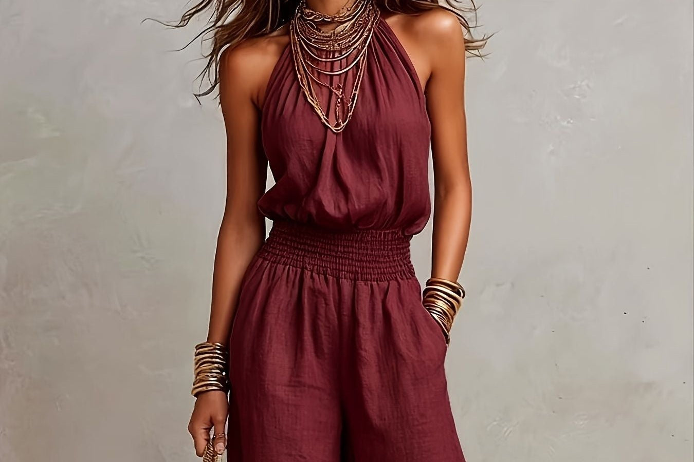Mouwloze Linnen Jumpsuit met Open Rug voor Dames