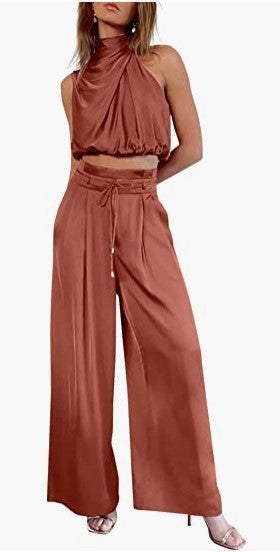 Dames 2-Delige Zomerse Vrijetijdsset Mouwloze Top en Wijdbeens Broek