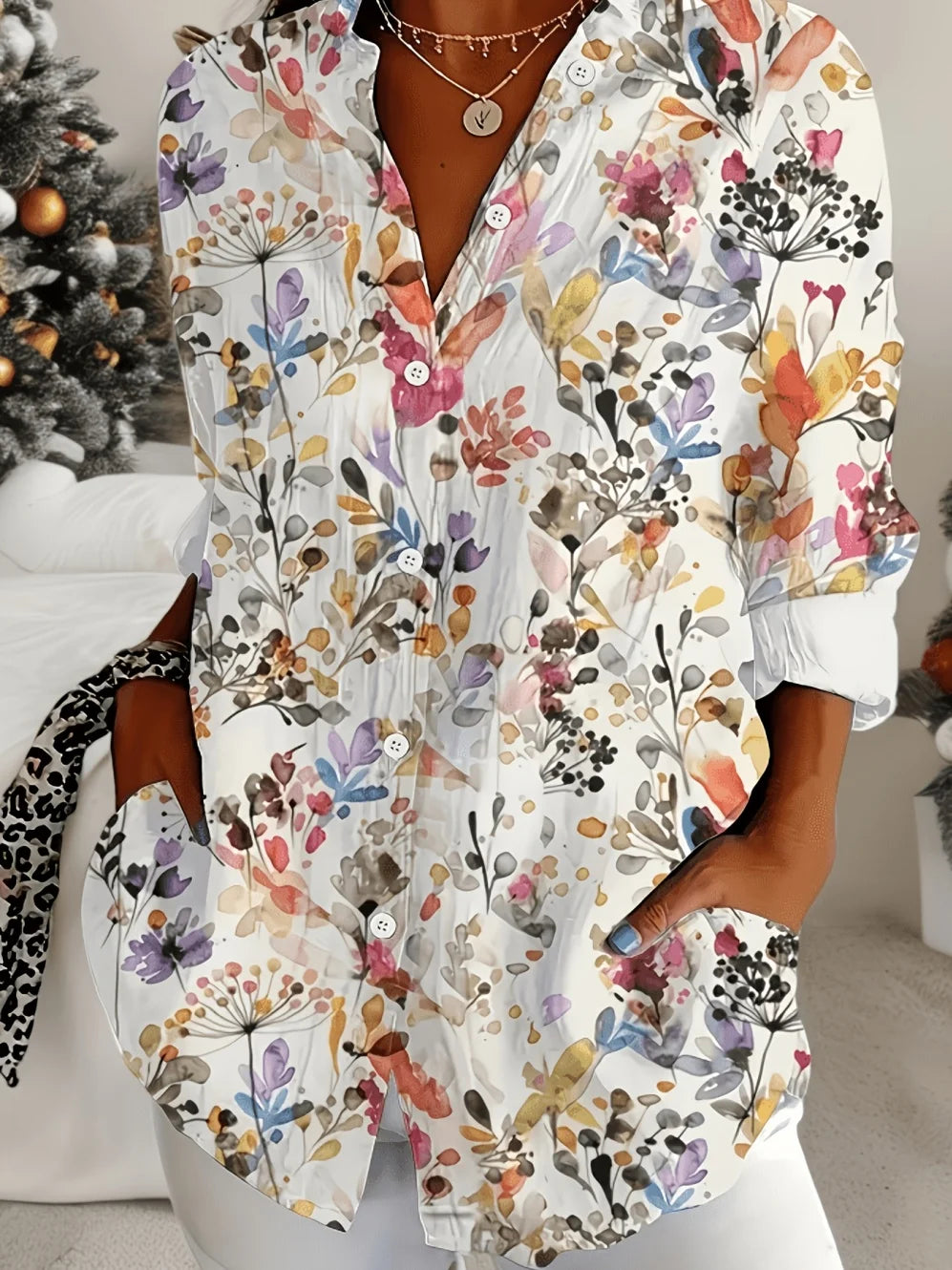 Damesbloes met Bloemenprint, Lange Mouwen en Knoopsluiting, Casual Stijl