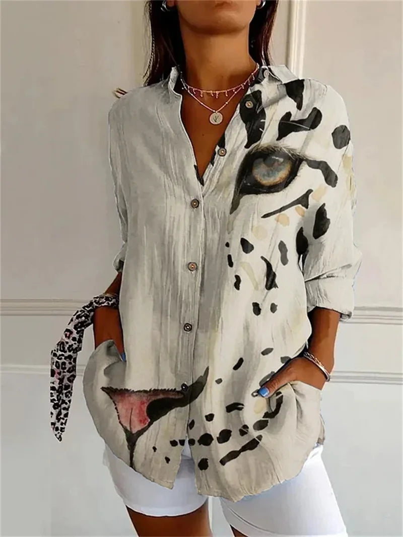 Dames Bloemenprint Shirt met Octopus 3D-Design Lange Mouwen