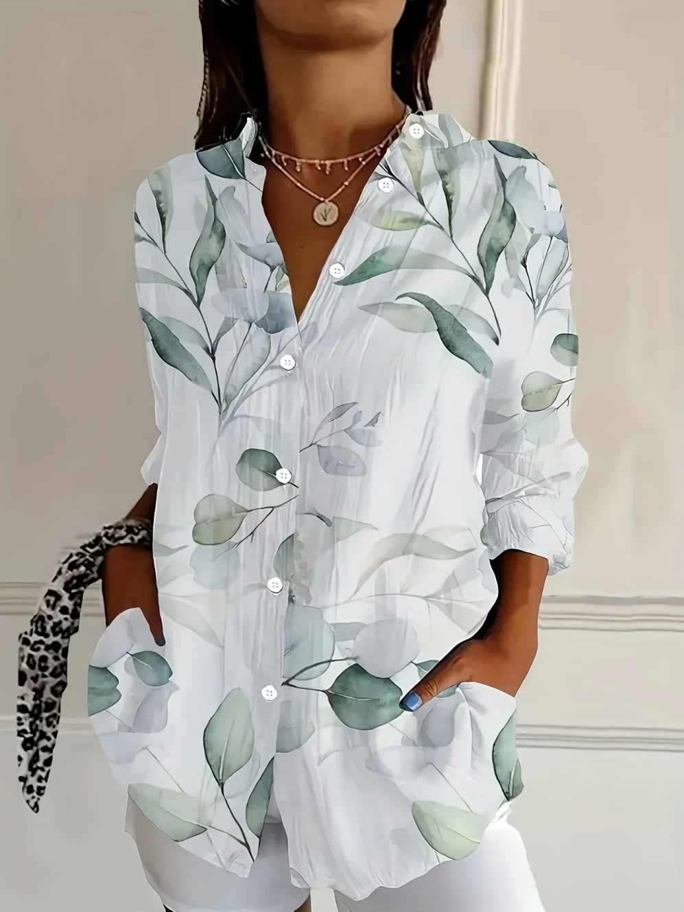 Damesbloes met Bloemenprint, Lange Mouwen en Knoopsluiting, Casual Stijl