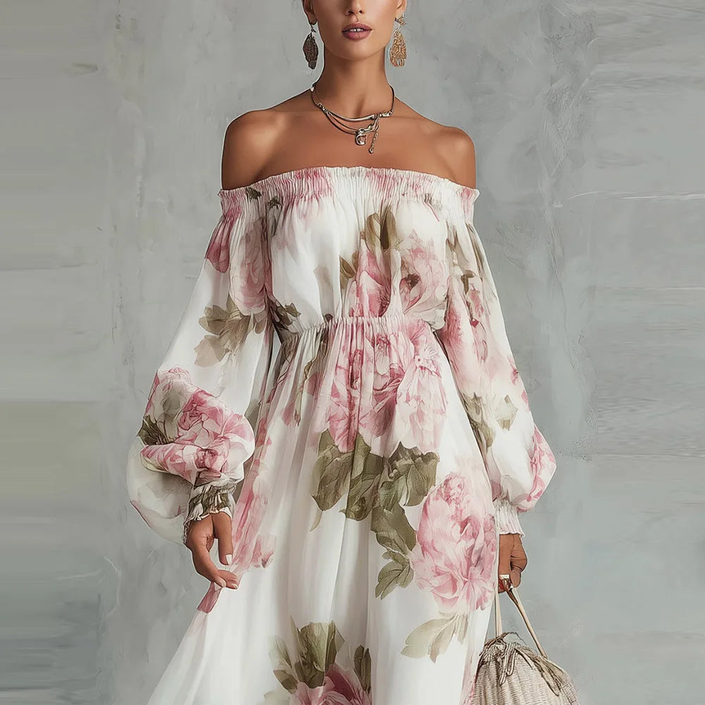 Wells & Monroe Peony Bloemrijke Maxi Jurk met Lange Mouwen