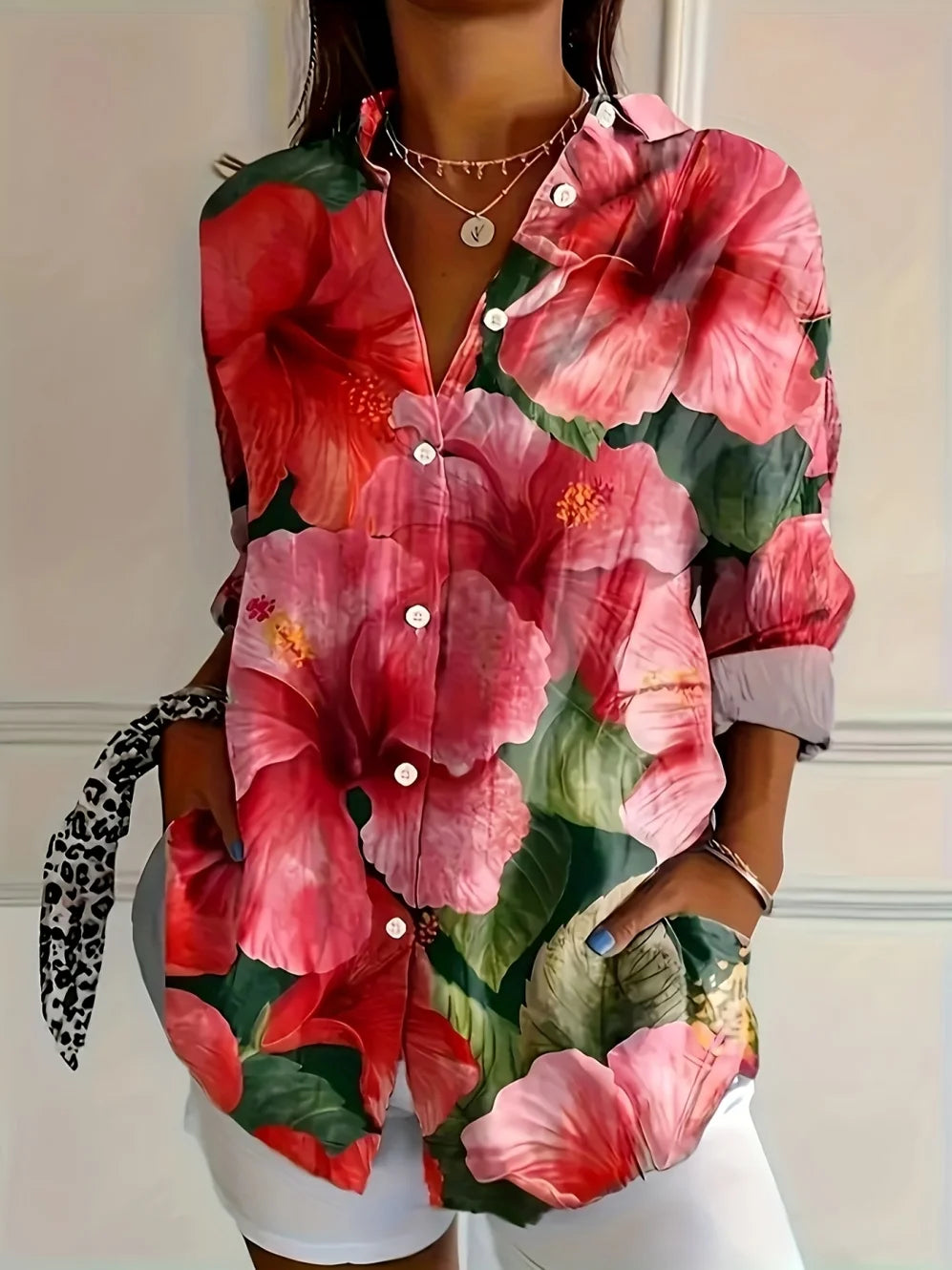 Damesbloes met Bloemenprint, Lange Mouwen en Knoopsluiting, Casual Stijl