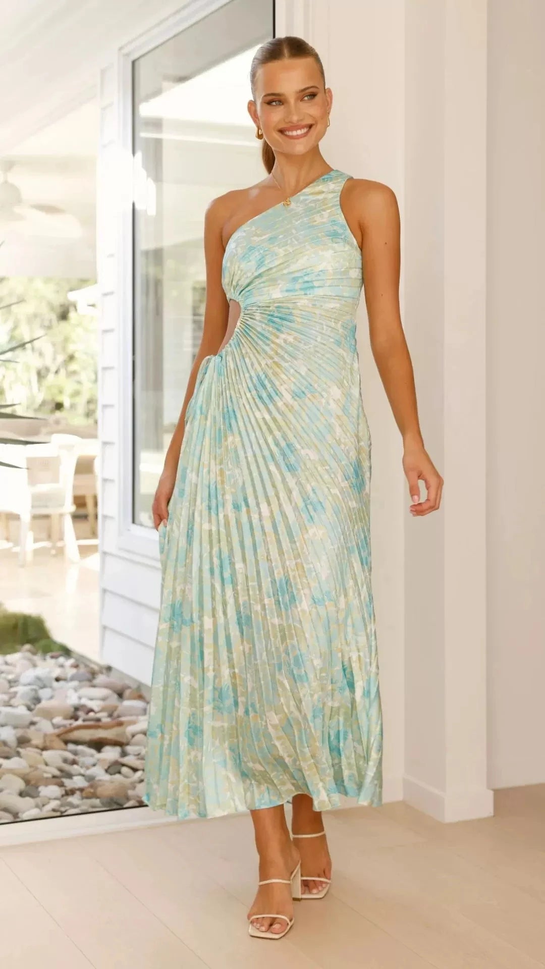 Bloemenprint Geplooide Jurk Dames Off-Shoulder Slim Fit Feestkleding