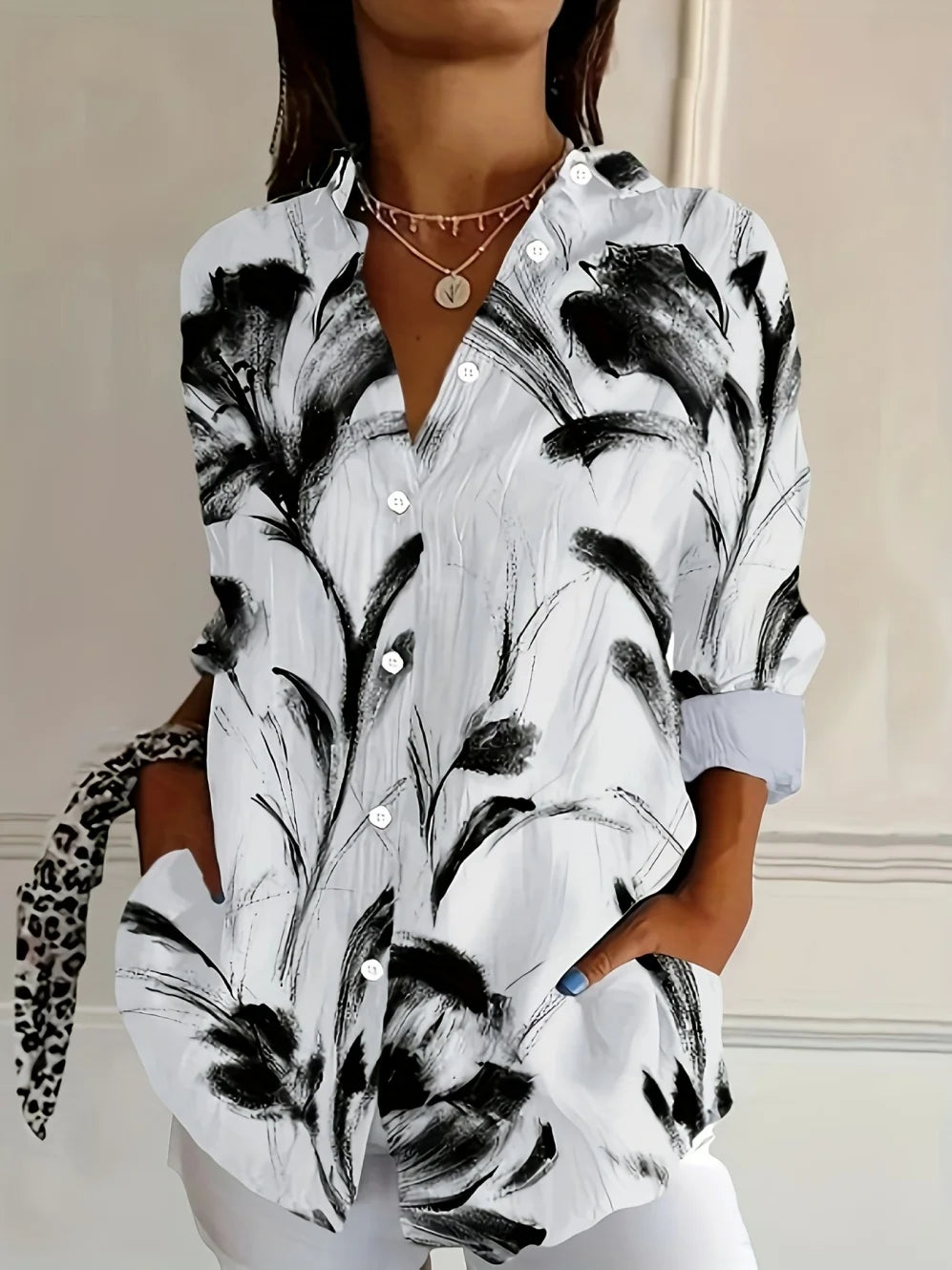 Damesbloes met Bloemenprint, Lange Mouwen en Knoopsluiting, Casual Stijl