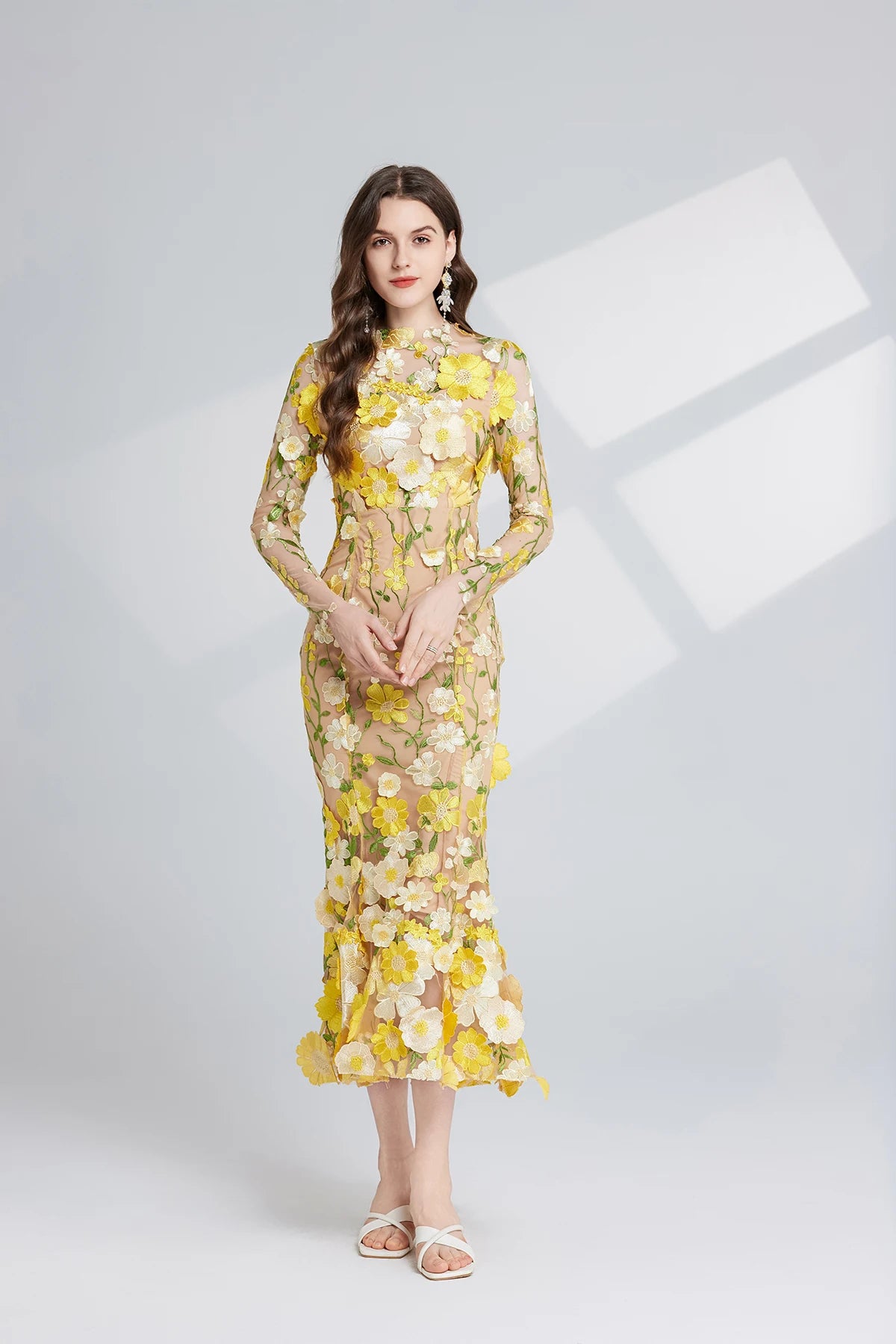 Elegante Geborduurde Fishtail Jurk met 3D Bloemen voor Dames