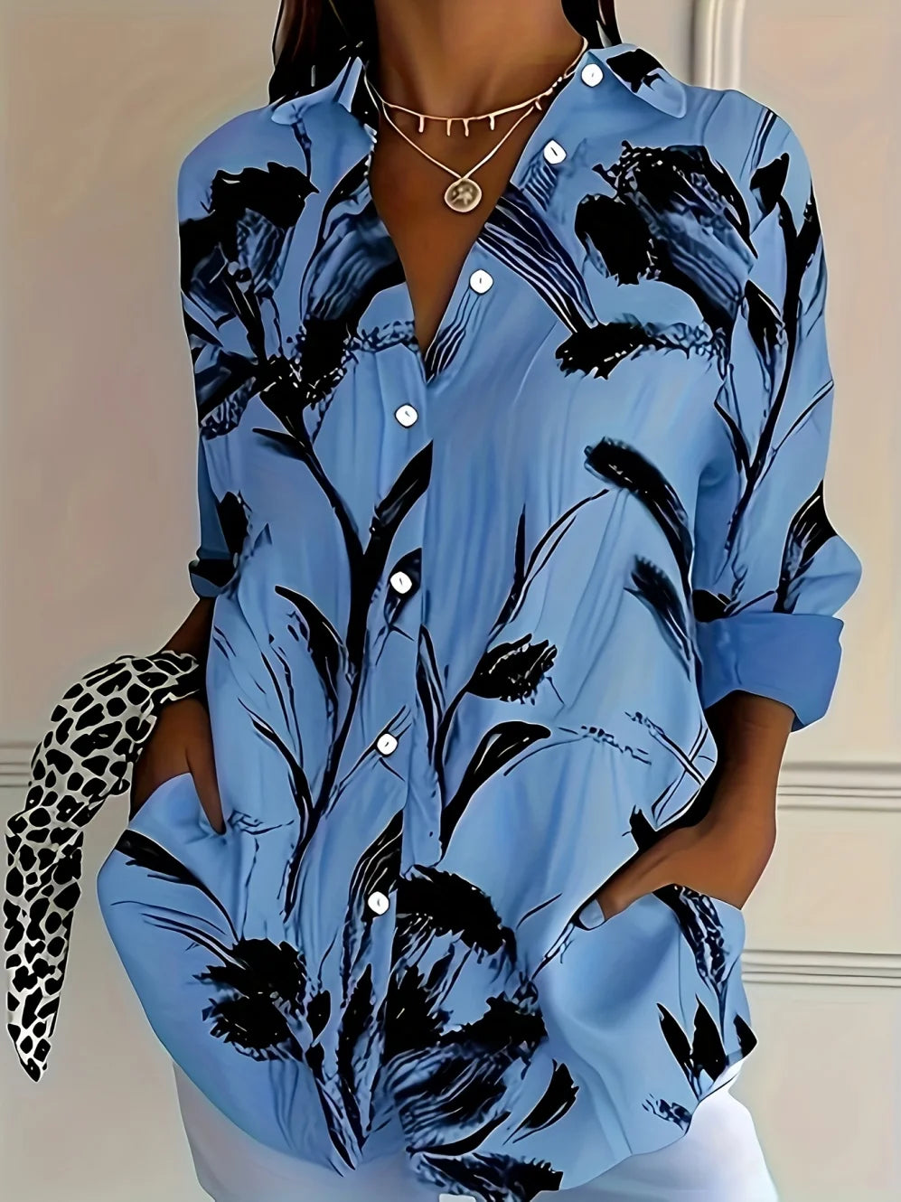 Damesbloes met Bloemenprint, Lange Mouwen en Knoopsluiting, Casual Stijl
