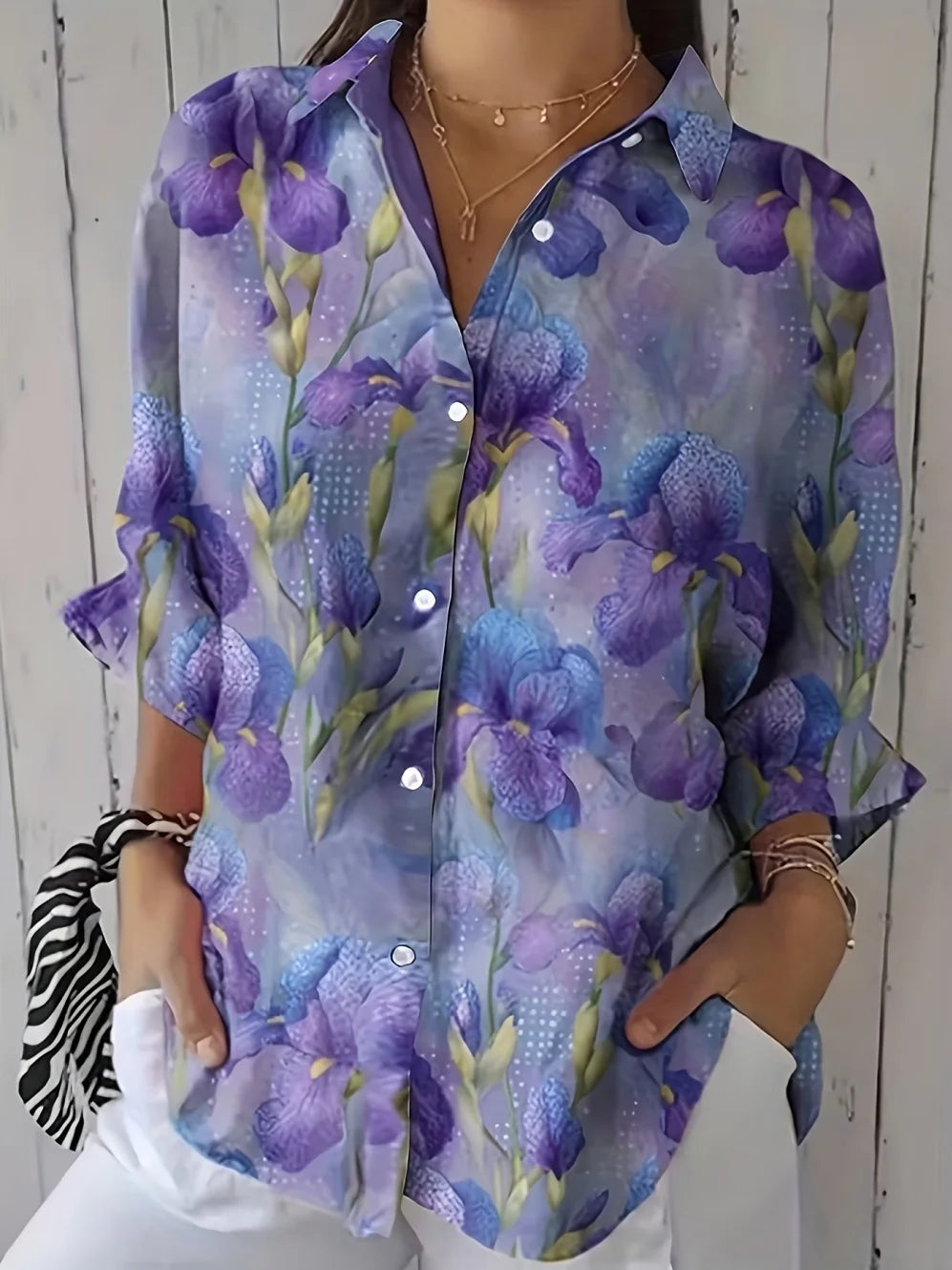 Damesbloes met Bloemenprint, Lange Mouwen en Knoopsluiting, Casual Stijl
