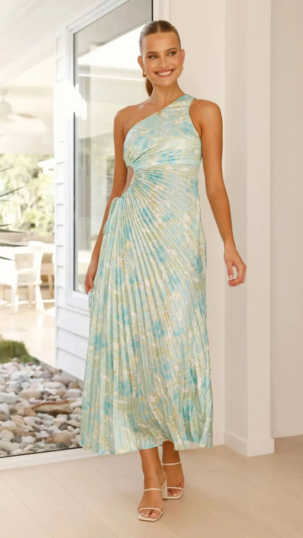 Bloemenprint Geplooide Jurk Dames Off-Shoulder Slim Fit Feestkleding