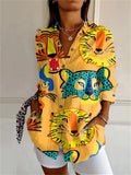 Dames Bloemenprint Shirt met Octopus 3D-Design Lange Mouwen