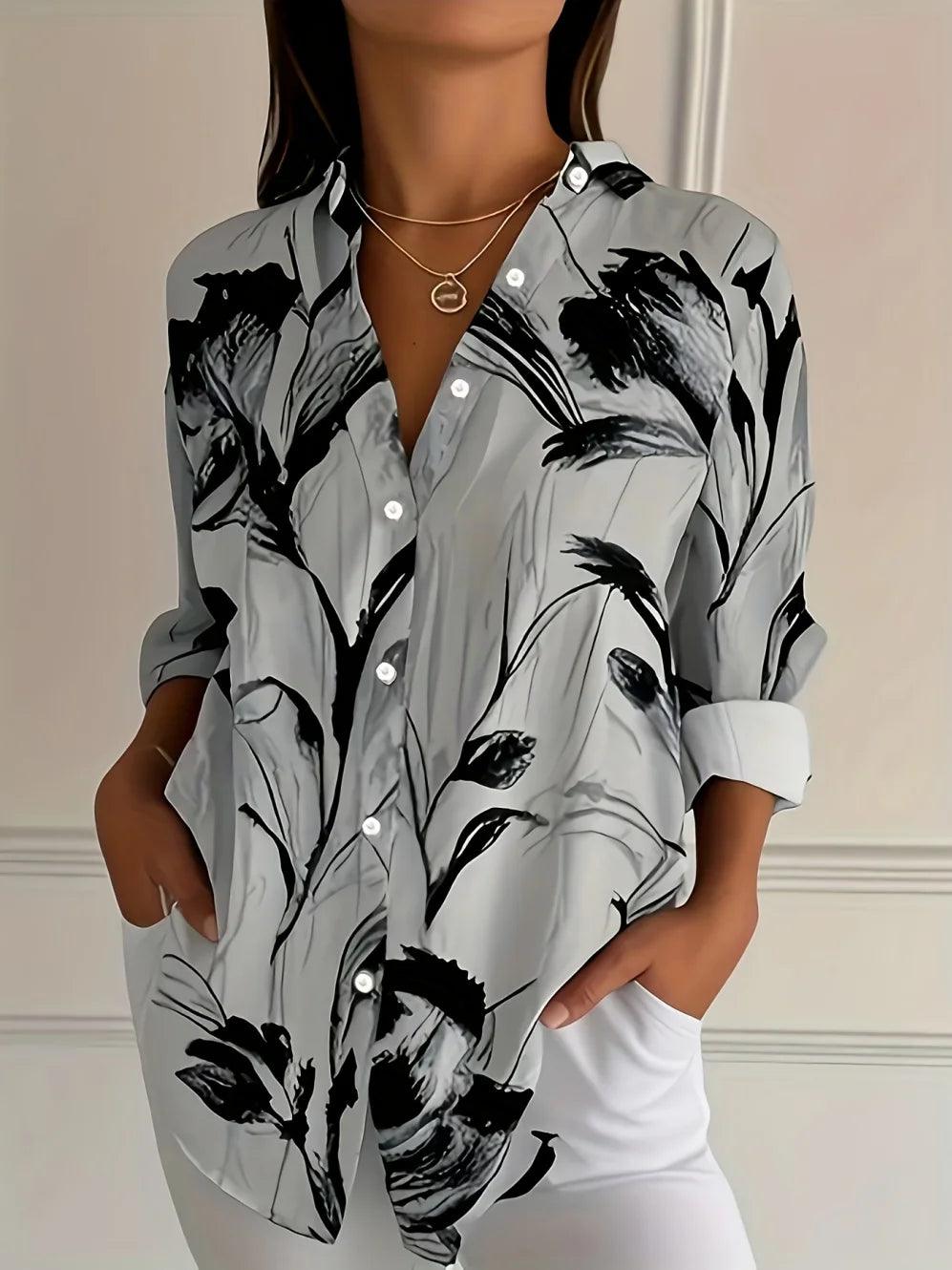 Damesbloes met Bloemenprint, Lange Mouwen en Knoopsluiting, Casual Stijl