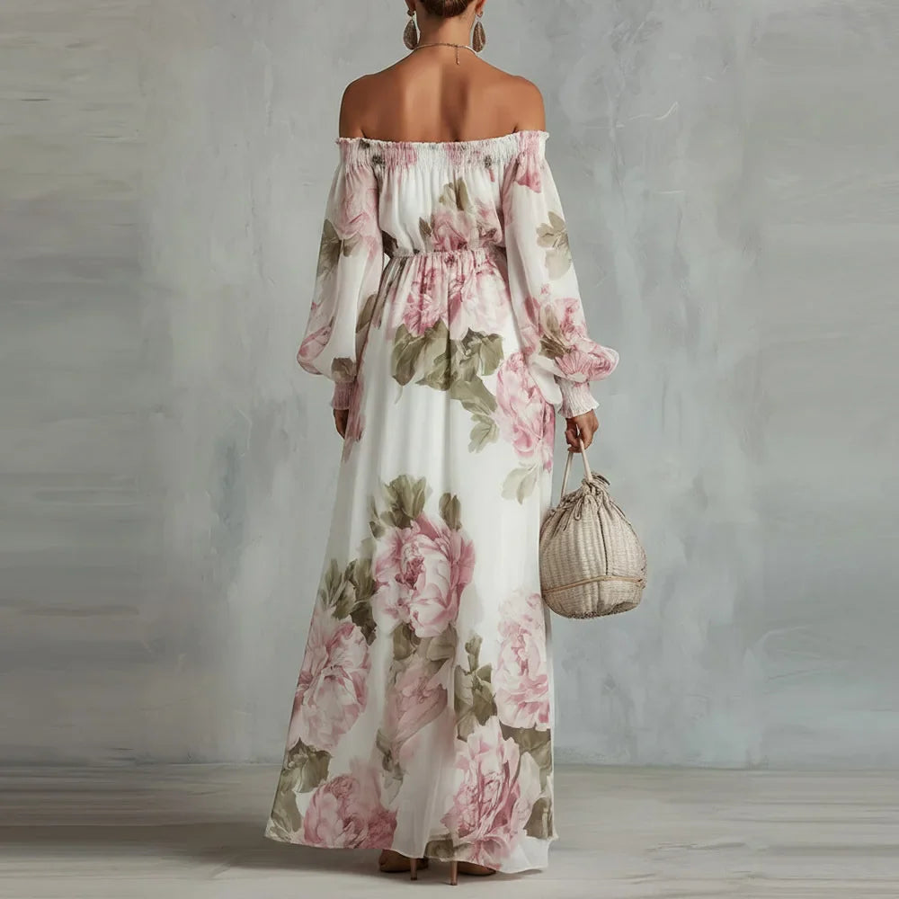 Wells & Monroe Peony Bloemrijke Maxi Jurk met Lange Mouwen