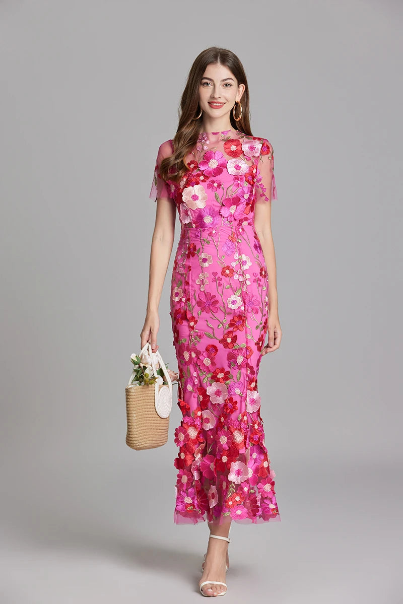 Elegante Geborduurde Fishtail Jurk met 3D Bloemen voor Dames