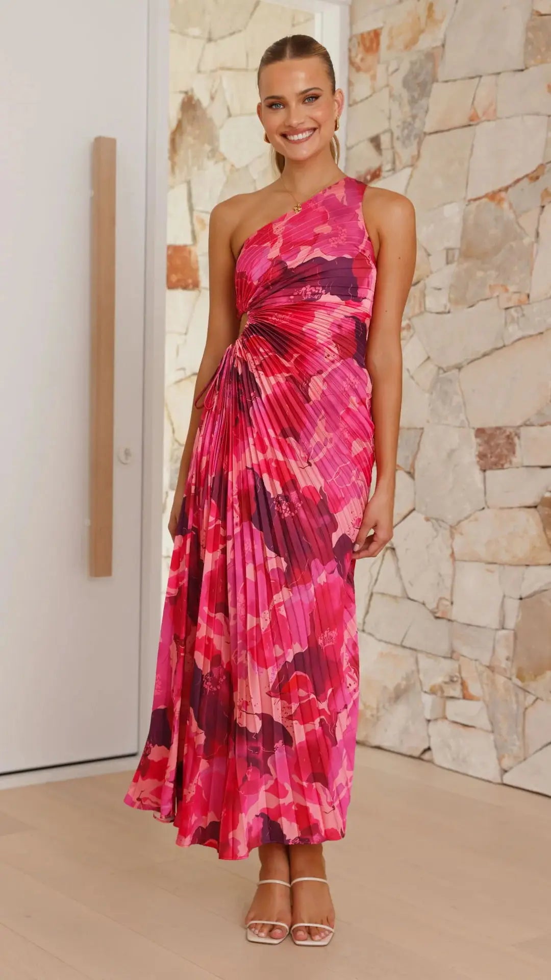 Bloemenprint Geplooide Jurk Dames Off-Shoulder Slim Fit Feestkleding