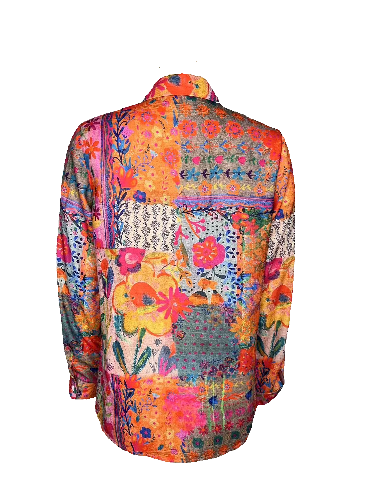 Retro Bohemian Dameshemd met Lange Mouwen en Bloemenprint