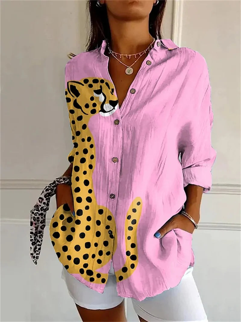 Dames Bloemenprint Shirt met Octopus 3D-Design Lange Mouwen