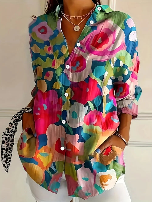Damesbloes met Bloemenprint, Lange Mouwen en Knoopsluiting, Casual Stijl