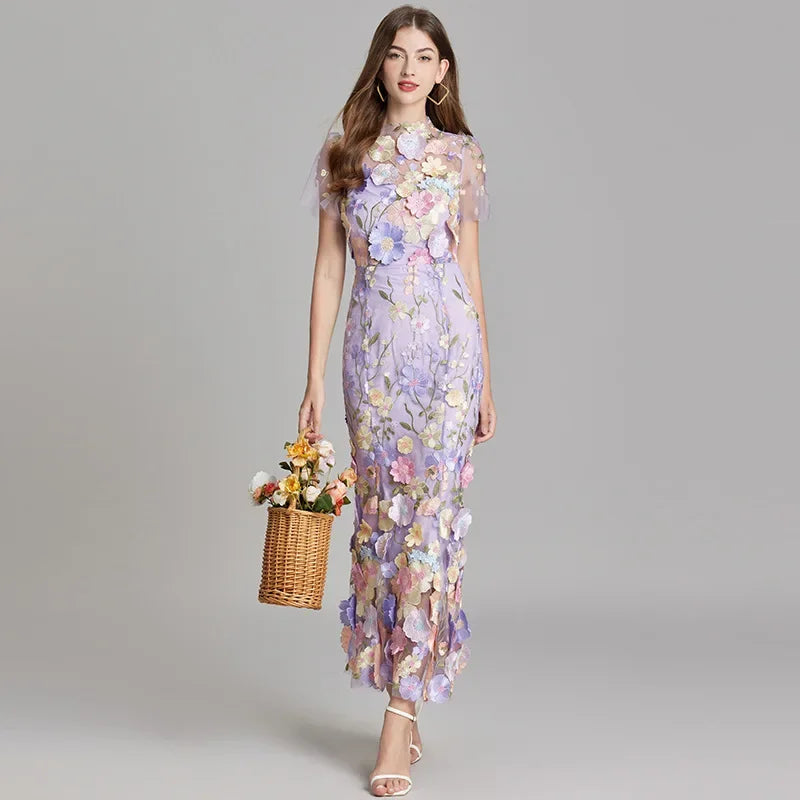 Elegante Geborduurde Fishtail Jurk met 3D Bloemen voor Dames