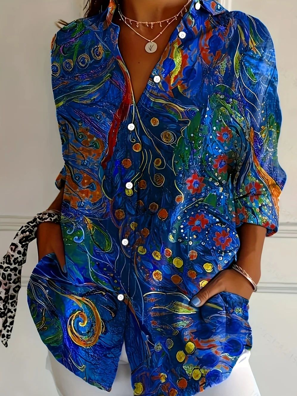 Damesbloes met Bloemenprint, Lange Mouwen en Knoopsluiting, Casual Stijl