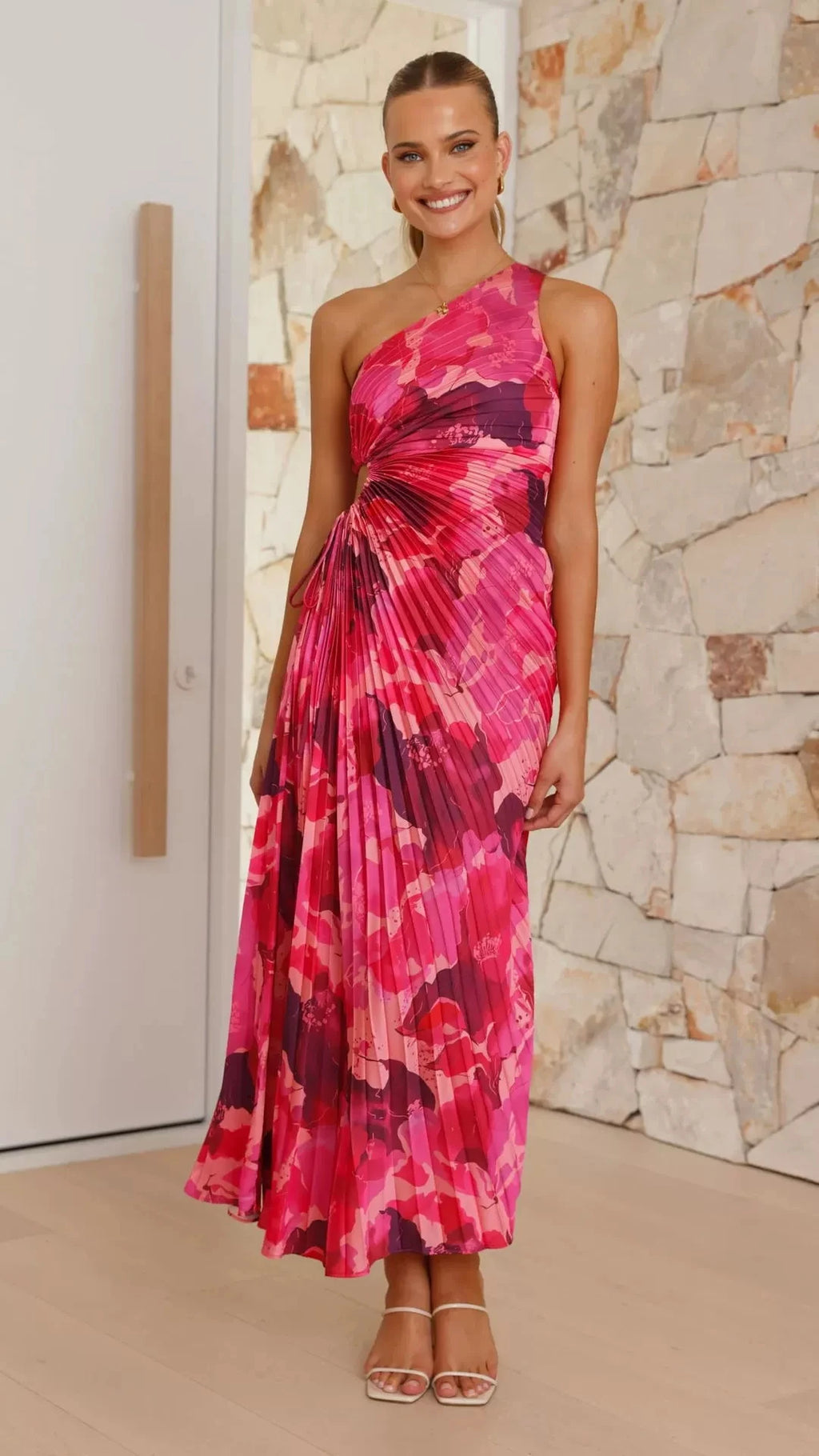 Bloemenprint Geplooide Jurk Dames Off-Shoulder Slim Fit Feestkleding