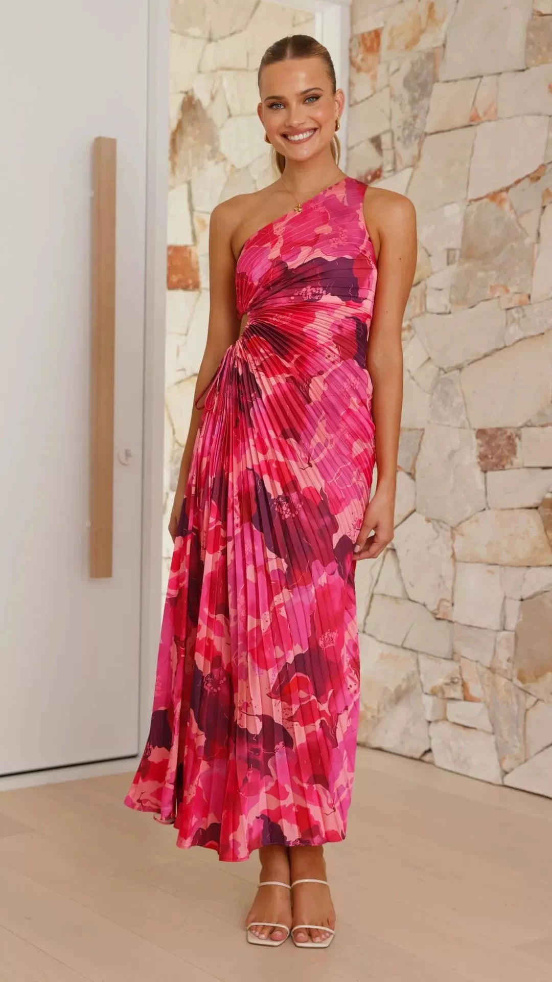Bloemenprint Geplooide Jurk Dames Off-Shoulder Slim Fit Feestkleding