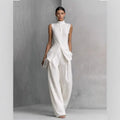 Casual Sleeveless Two-Piece Set with Wide-Leg Pants