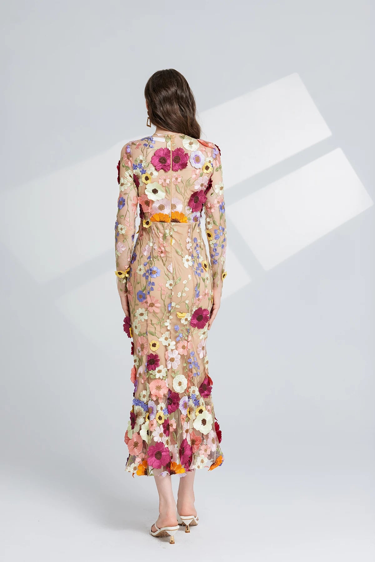 Elegante Geborduurde Fishtail Jurk met 3D Bloemen voor Dames