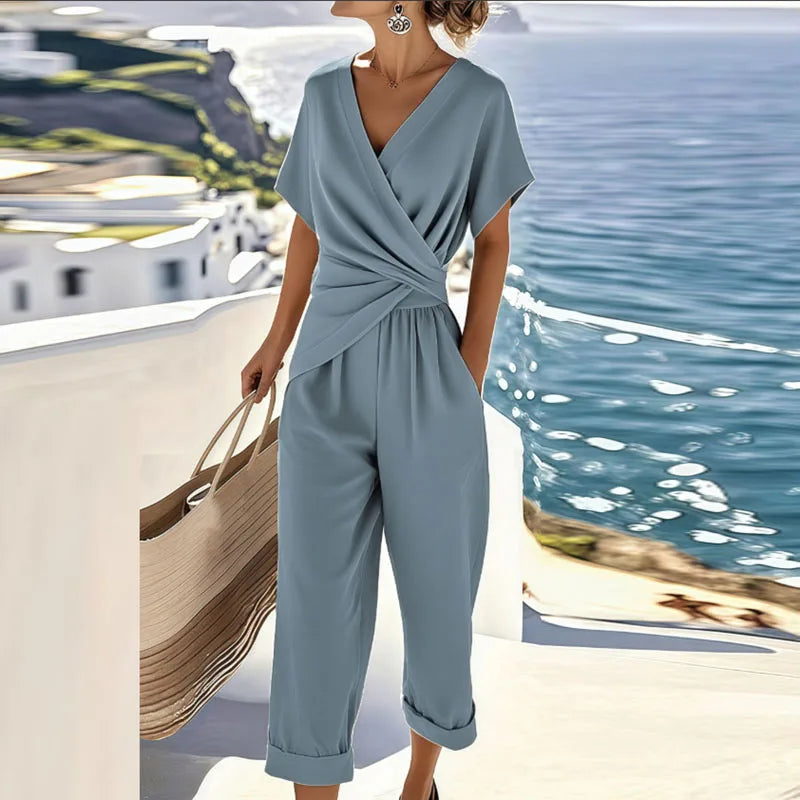 Andrea Chic Wrap Set Lichtgewicht Ademende Tweedelige Outfit Voor Dames