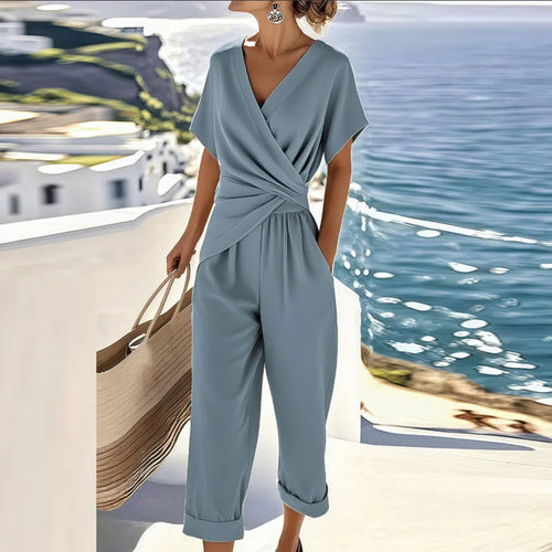 Andrea Chic Wrap Set Lichtgewicht Ademende Tweedelige Outfit Voor Dames