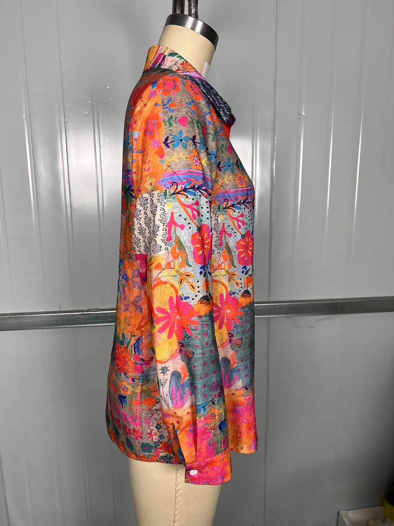 Retro Bohemian Dameshemd met Lange Mouwen en Bloemenprint