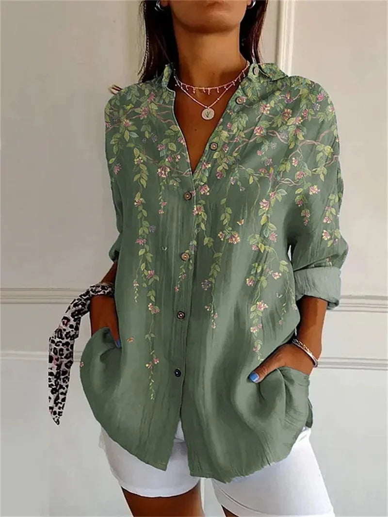 Dames Bloemenprint Shirt met Octopus 3D-Design Lange Mouwen