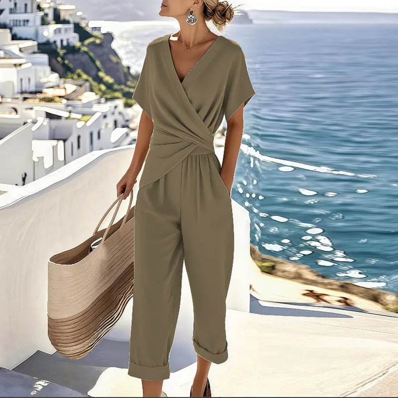 Andrea Chic Wrap Set Lichtgewicht Ademende Tweedelige Outfit Voor Dames