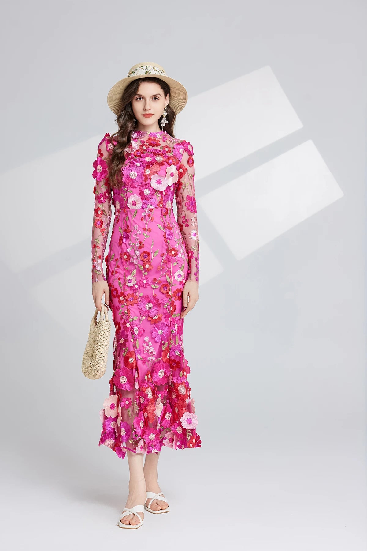 Elegante Geborduurde Fishtail Jurk met 3D Bloemen voor Dames