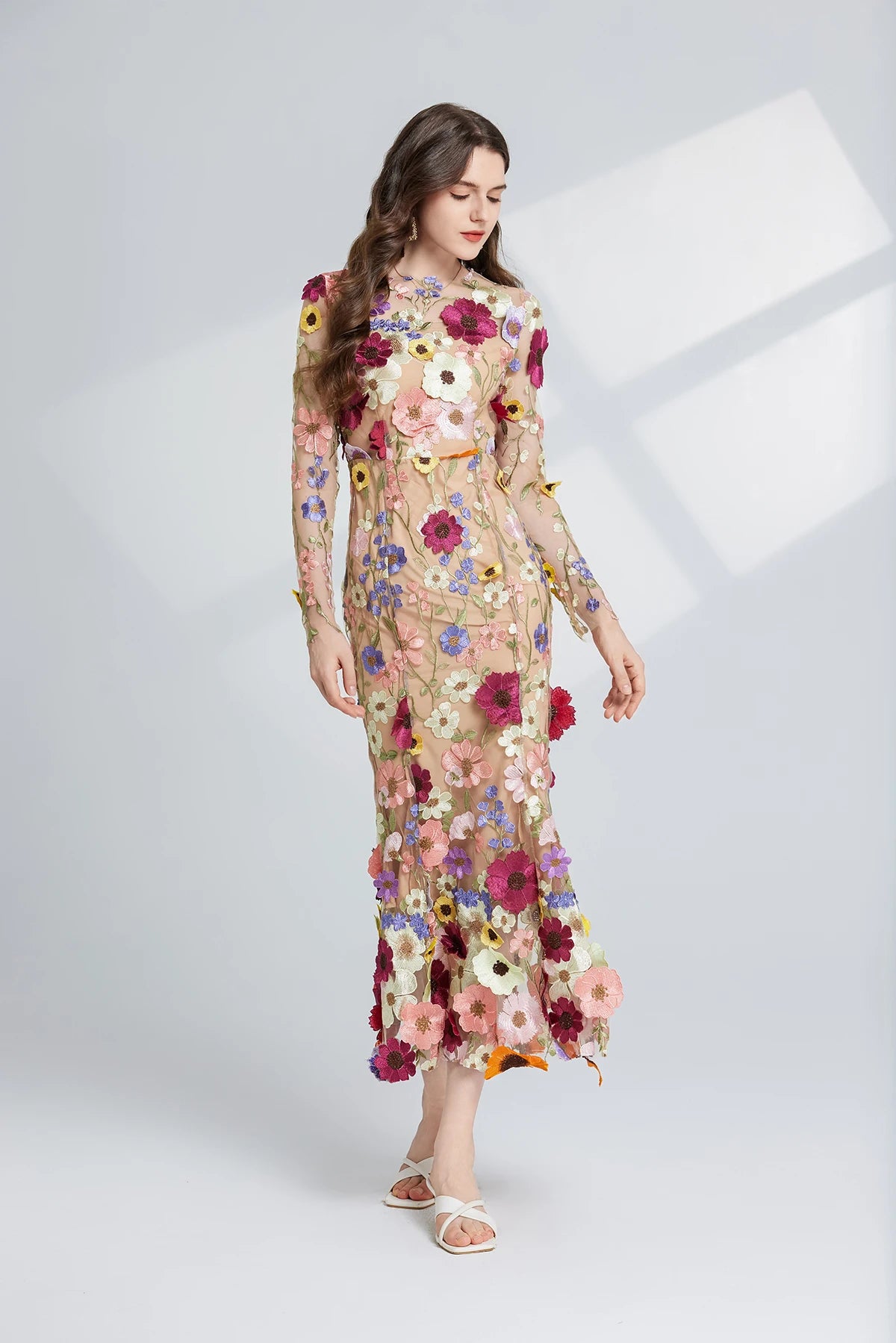 Elegante Geborduurde Fishtail Jurk met 3D Bloemen voor Dames