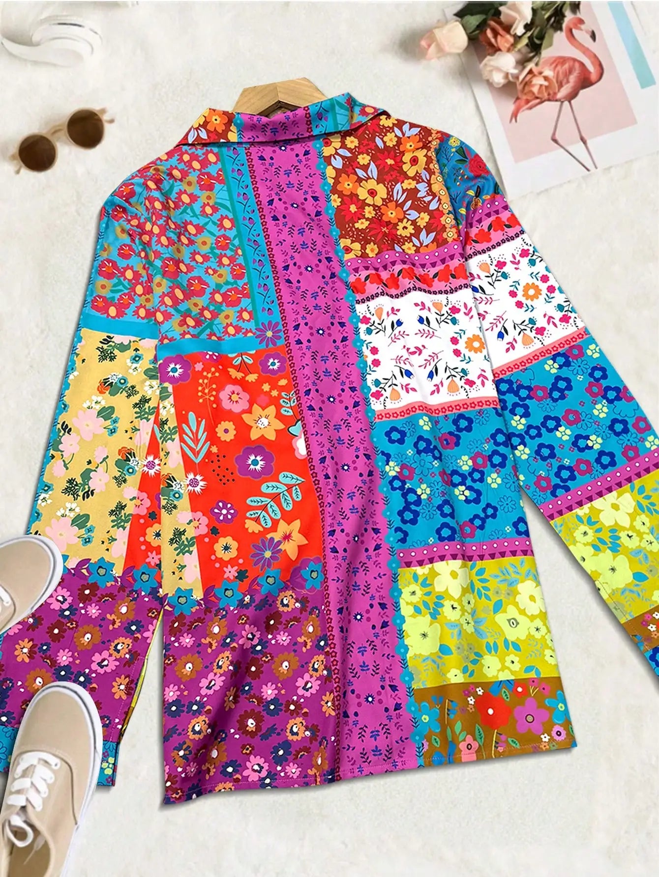 Bohemian Damesoverhemd met Geometrische Paardenprint en Lange Mouwen