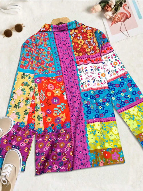 Bohemian Damesoverhemd met Geometrische Paardenprint en Lange Mouwen