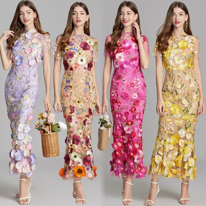 Elegante Geborduurde Fishtail Jurk met 3D Bloemen voor Dames