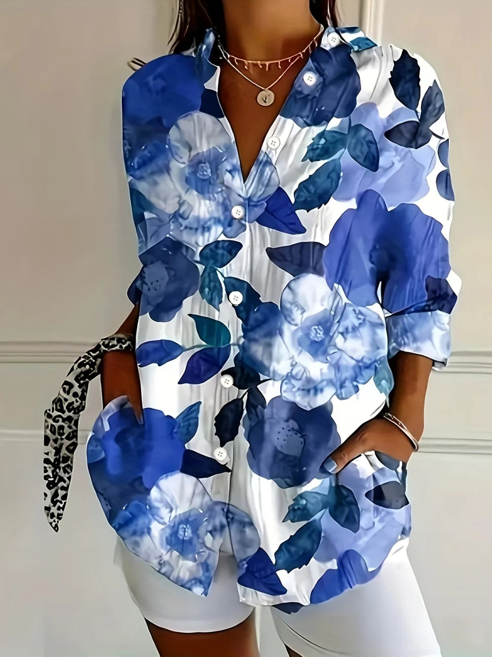 Damesbloes met Bloemenprint, Lange Mouwen en Knoopsluiting, Casual Stijl