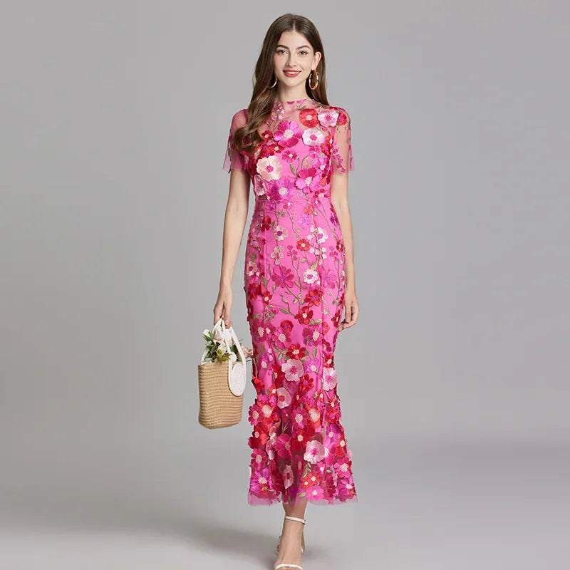 Elegante Geborduurde Fishtail Jurk met 3D Bloemen voor Dames