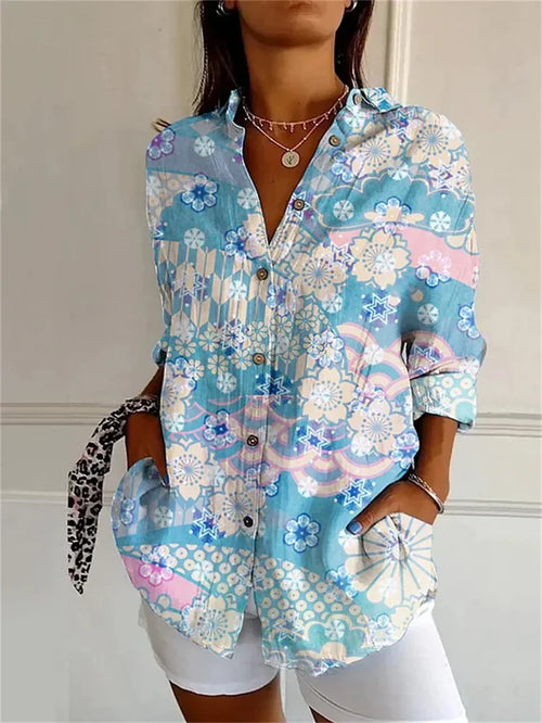 Dames Bloemenprint Shirt met Octopus 3D-Design Lange Mouwen