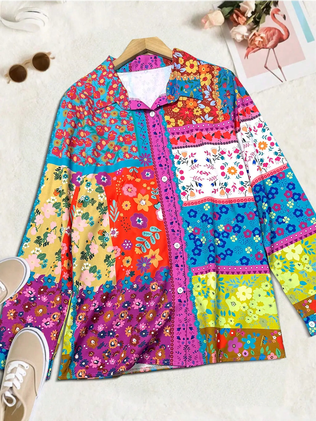 Bohemian Damesoverhemd met Geometrische Paardenprint en Lange Mouwen