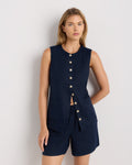 Quince 100% Europees Linnen Longline Gilet Dames Knoopsluiting Mouwloze Top