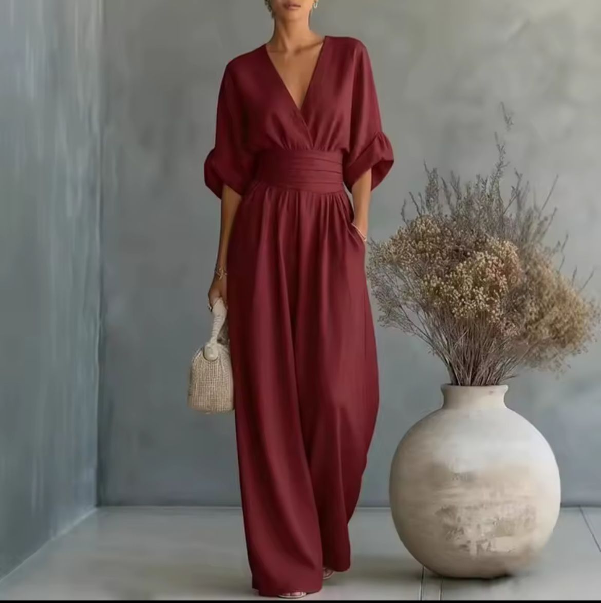 Risel Jumpsuit met Crossover V-hals en Wijde Pijpen