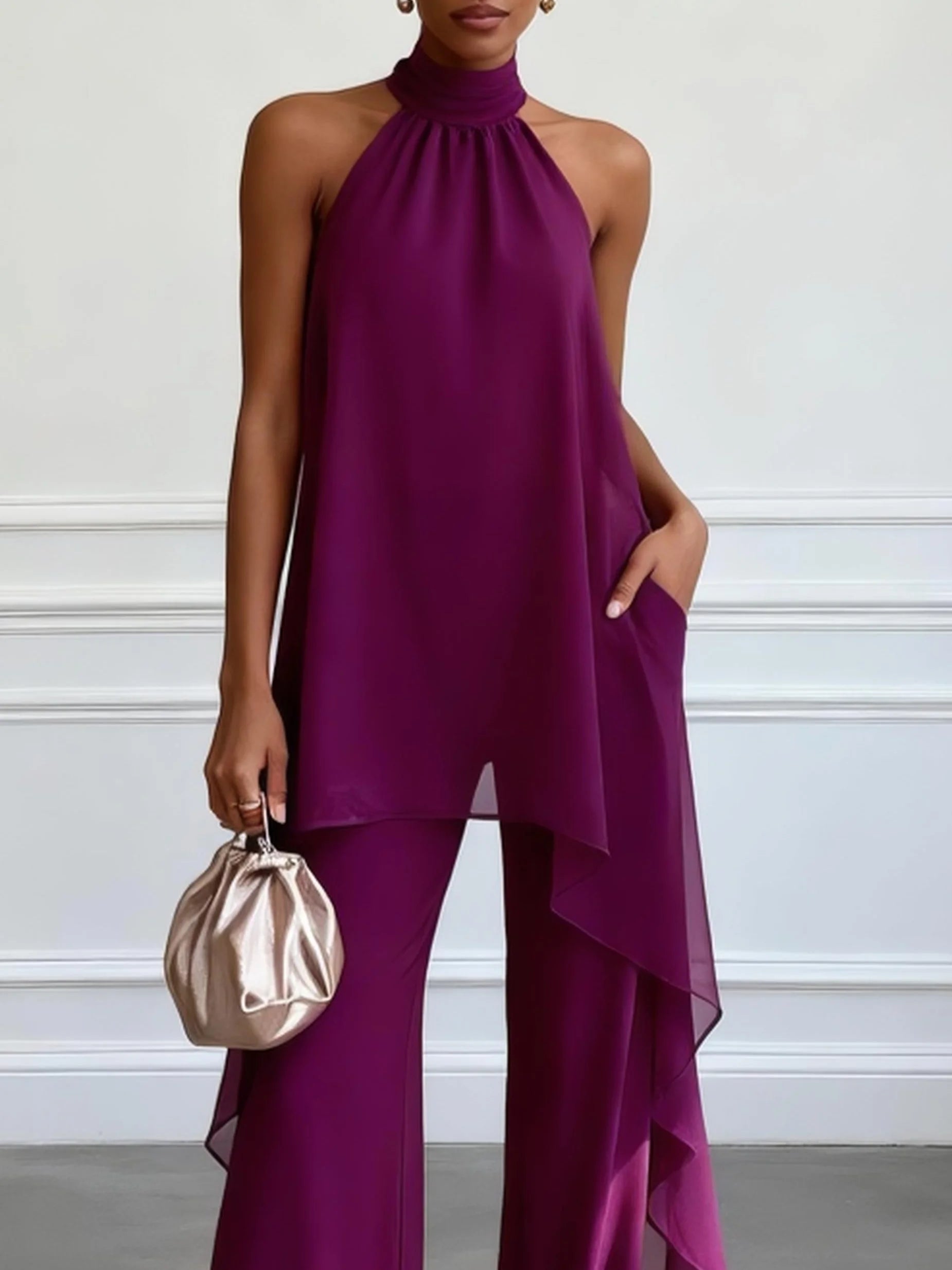 Wells & Monroe Charleston Halter Mouwloze Top en Broek Set