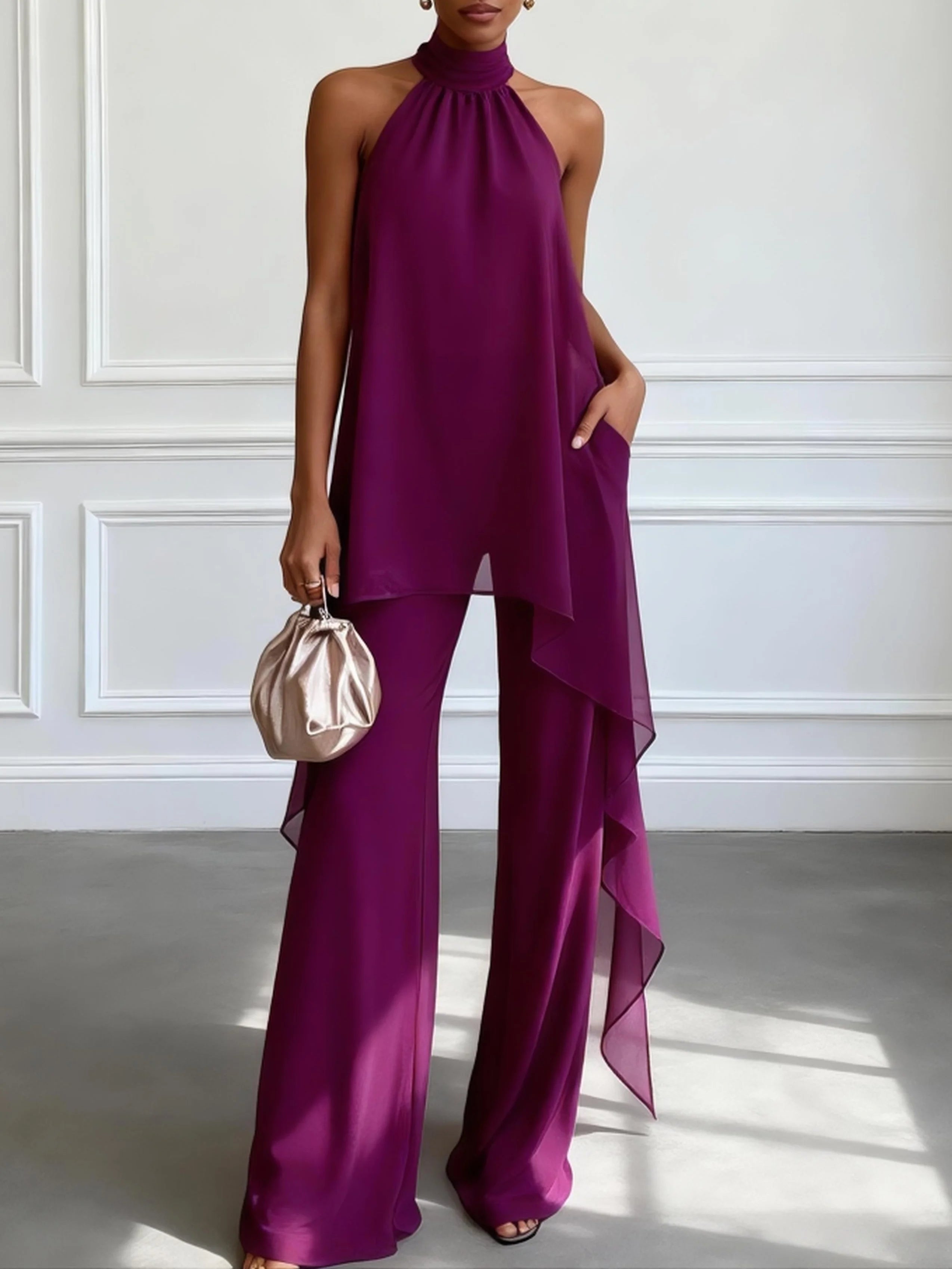 Wells & Monroe Charleston Halter Mouwloze Top en Broek Set