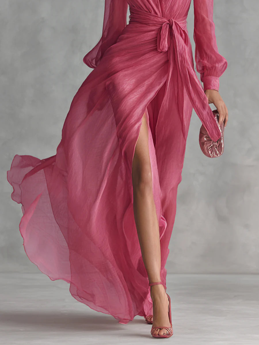 Dames Elegante Chiffon Maxi Jurk met V-Hals