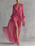 Dames Elegante Chiffon Maxi Jurk met V-Hals